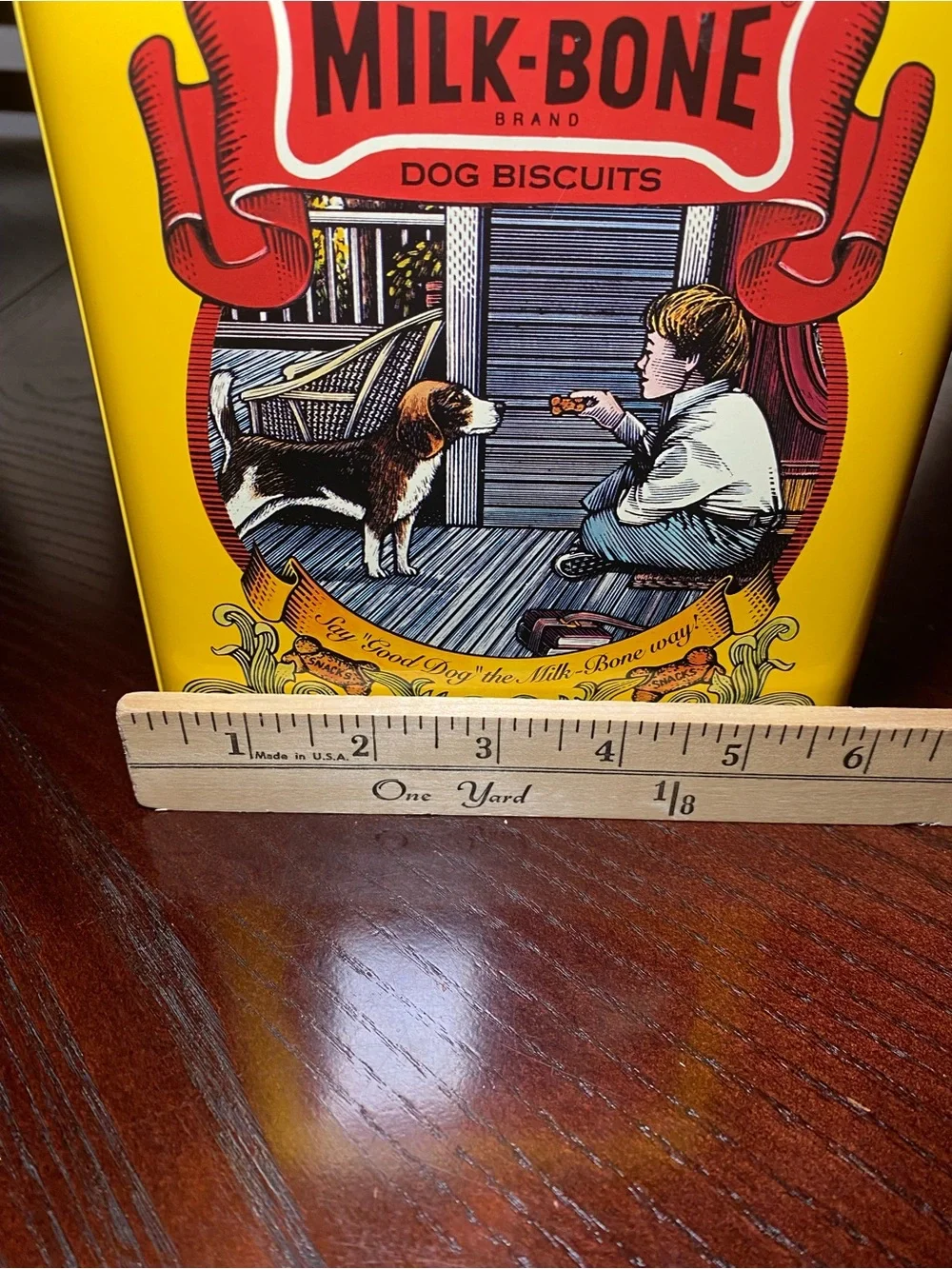Vintage Milk-Bone Dog Biscuit metal tin (empty) 7x5.75x3.5